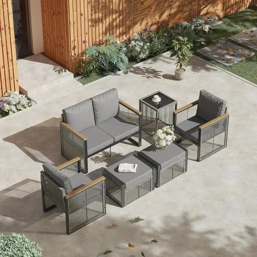 Outdoor Furniture Grey - 6-Piece Grey Outdoor Patio Furniture Set