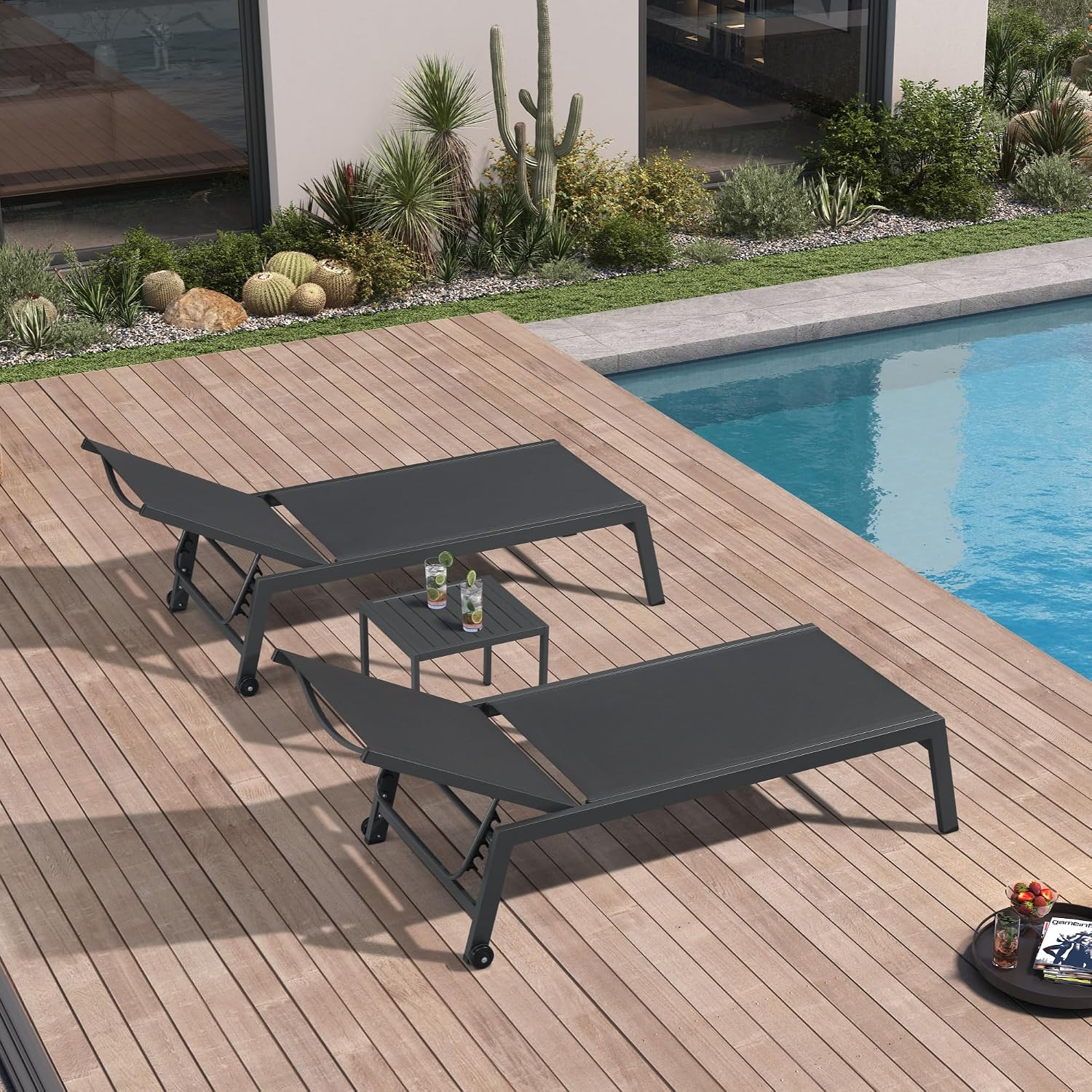 Outdoor Furniture Grey - Wide Patio Lounge Chair 2 Set