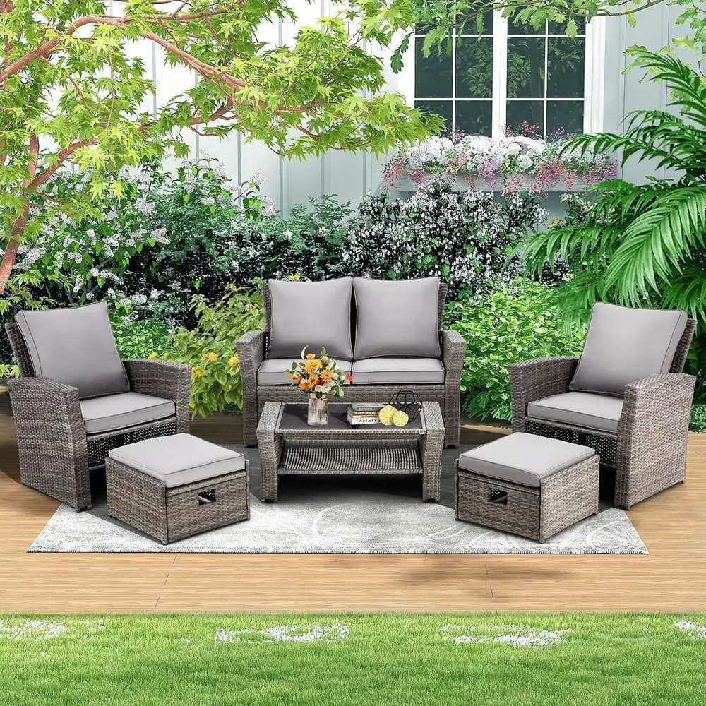 Outdoor Furniture Grey - 6-Piece Outdoor Sectional Patio Furniture Set