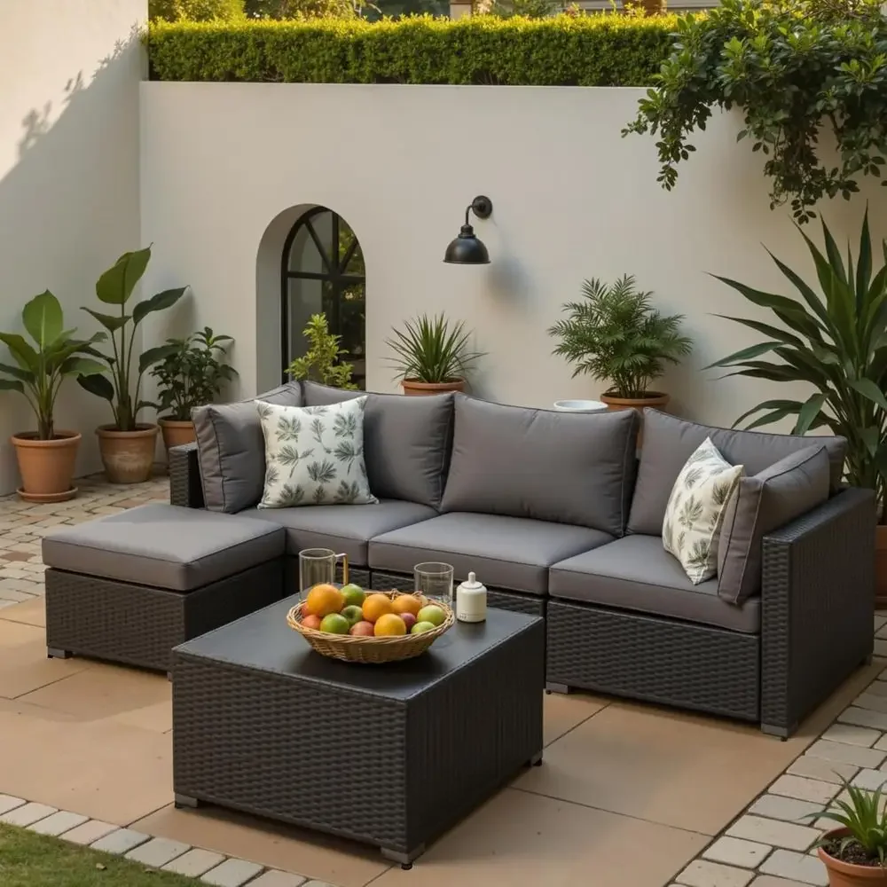 Outdoor Furniture Grey - 5-Piece Outdoor Sectional Patio Furniture Set