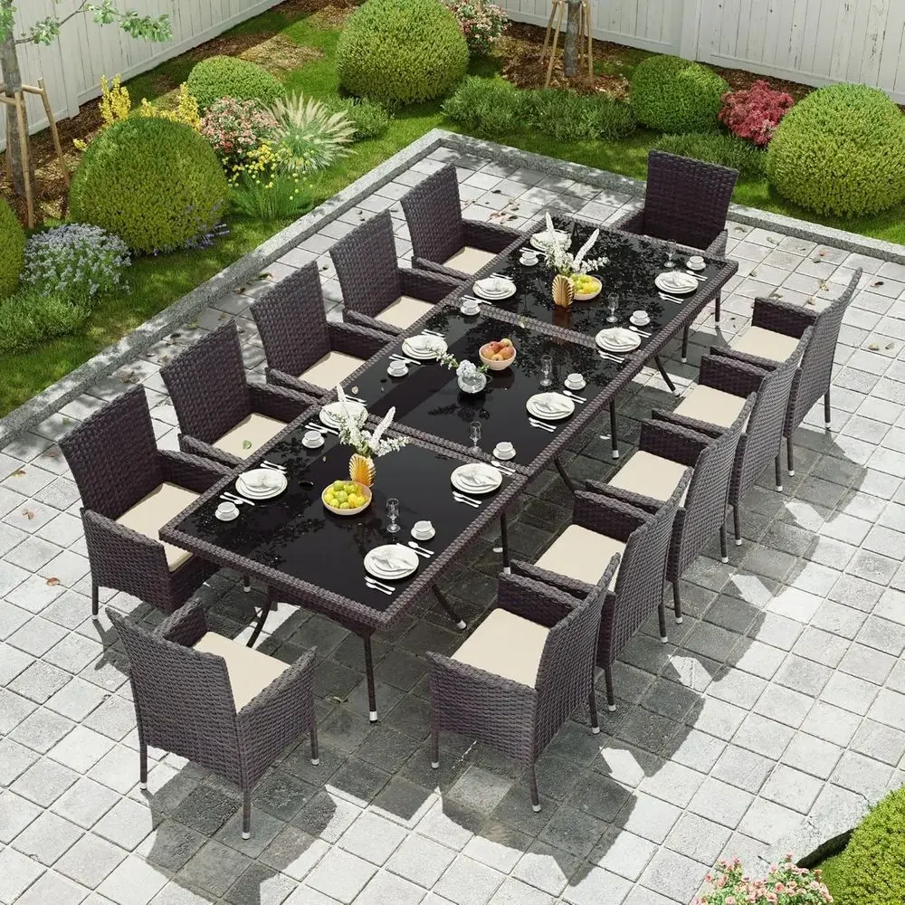 Outdoor Furniture Dining Set - 15-Piece Outdoor Dining Set with Rattan