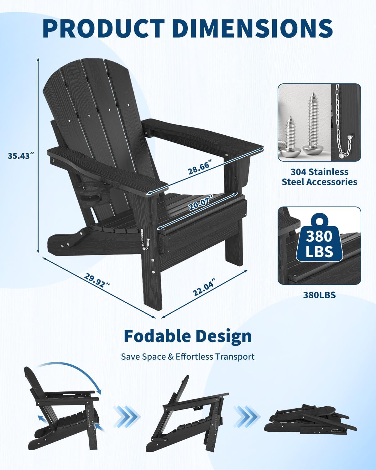 Folding Adirondack Chair HDPE  - Deck Chair Lounger recension och pris
