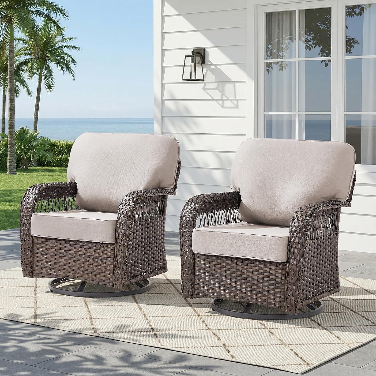 Wicker Swivel Rocker Patio Cha - Deck Chair Lounger recension och pris