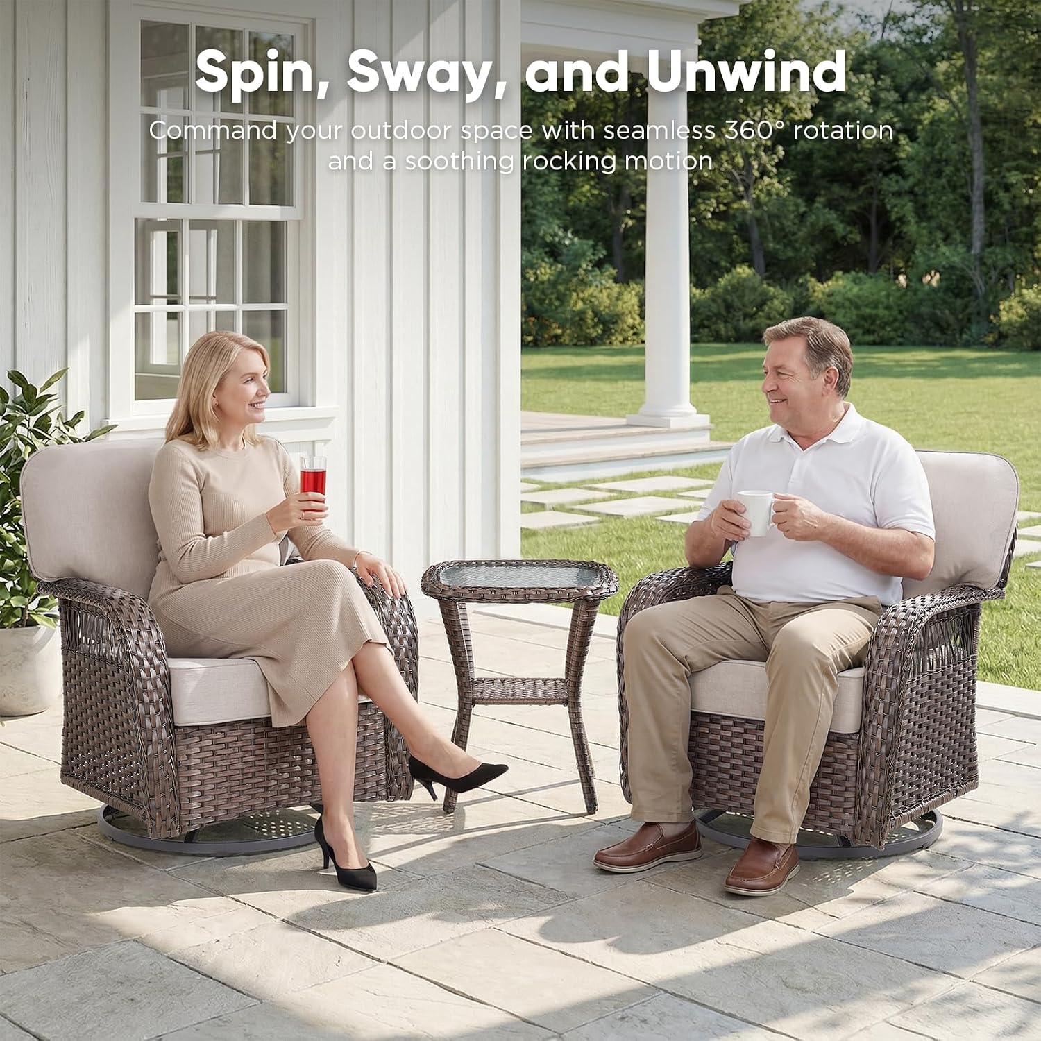 Wicker Swivel Rocker Patio Cha - Deck Chair Lounger recension och pris