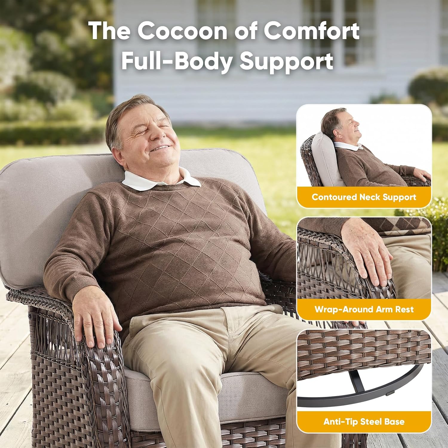 Wicker Swivel Rocker Patio Cha - Deck Chair Lounger recension och pris