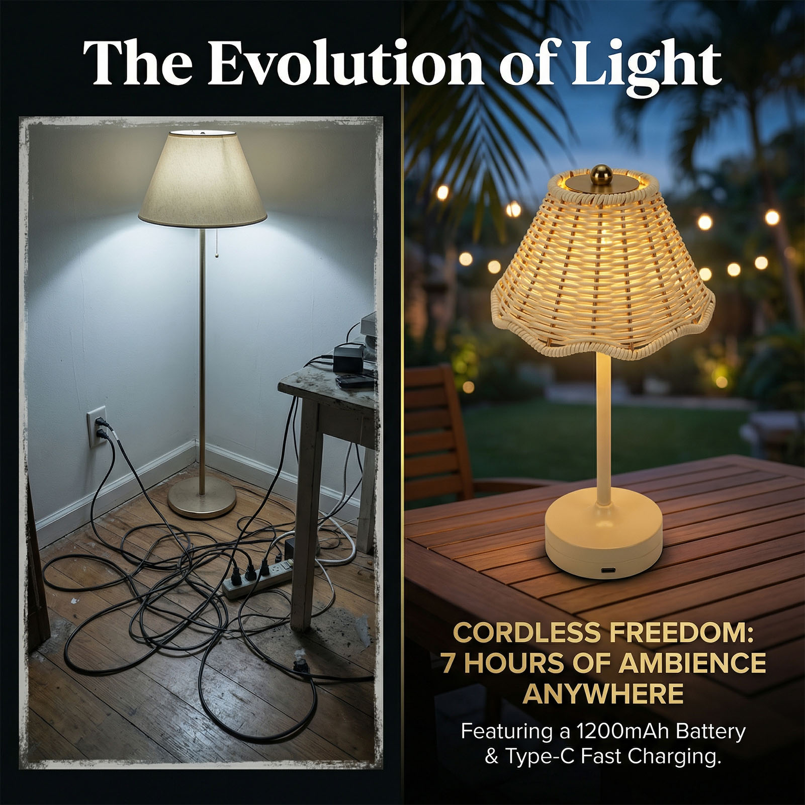 LED Vintage Rattan Table Lamp  - Outdoor Furniture Cafe recension och pris