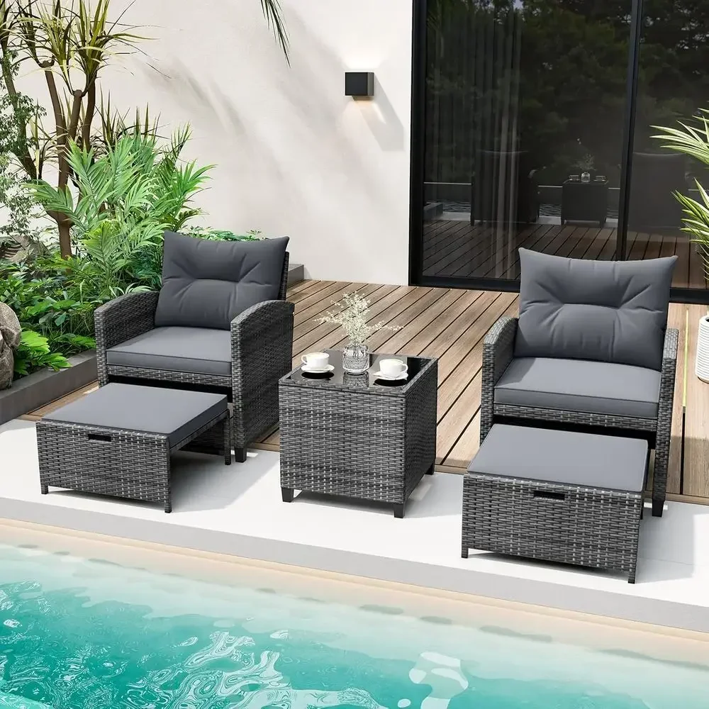 5-Piece Outdoor Wicker Furnitu - Outdoor Furniture Grey recension och pris