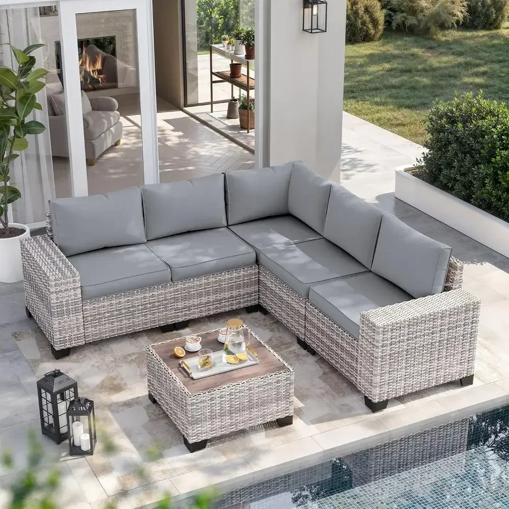 6-Piece Outdoor Wicker Section - Outdoor Furniture Grey recension och pris
