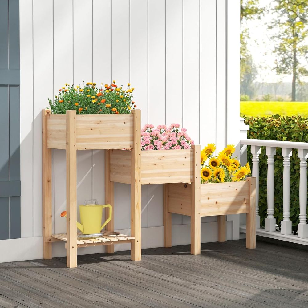 3-Tier Wooden Raised Garden Be - Garden Storage Box recension och pris