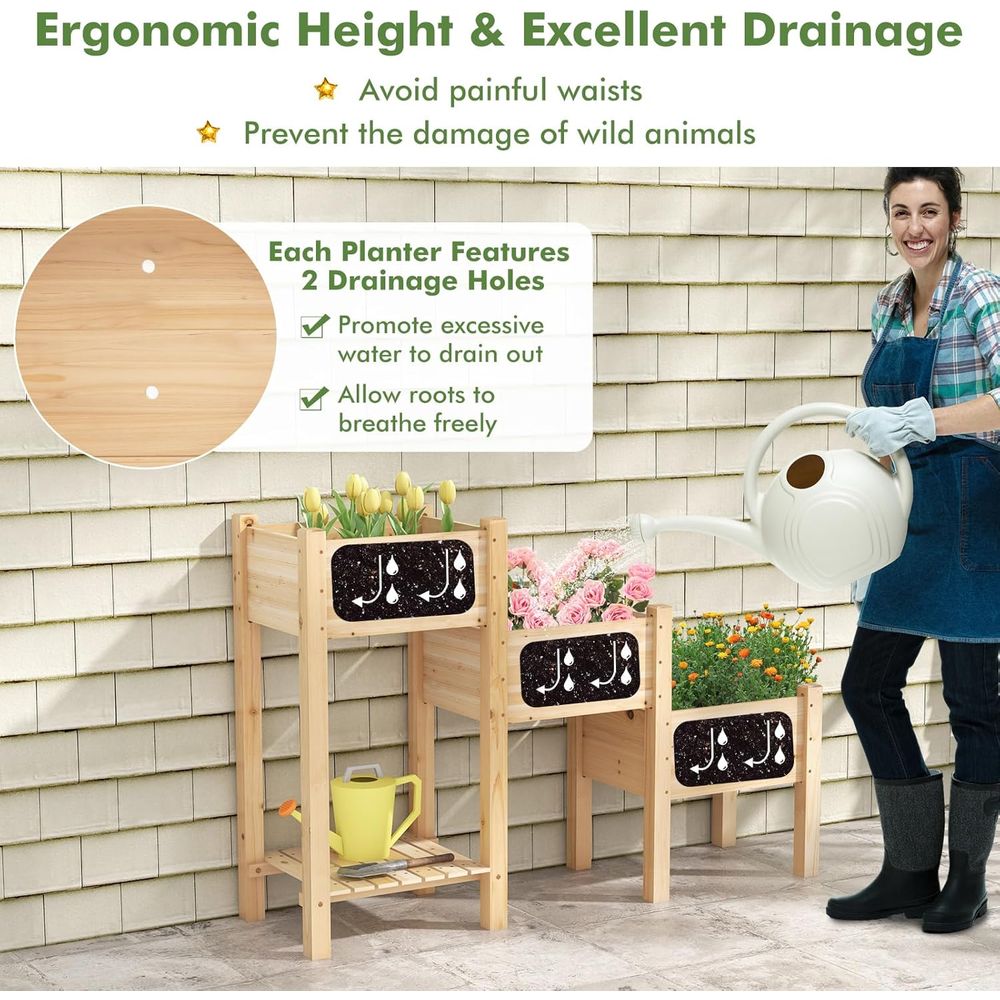 3-Tier Wooden Raised Garden Be - Garden Storage Box recension och pris