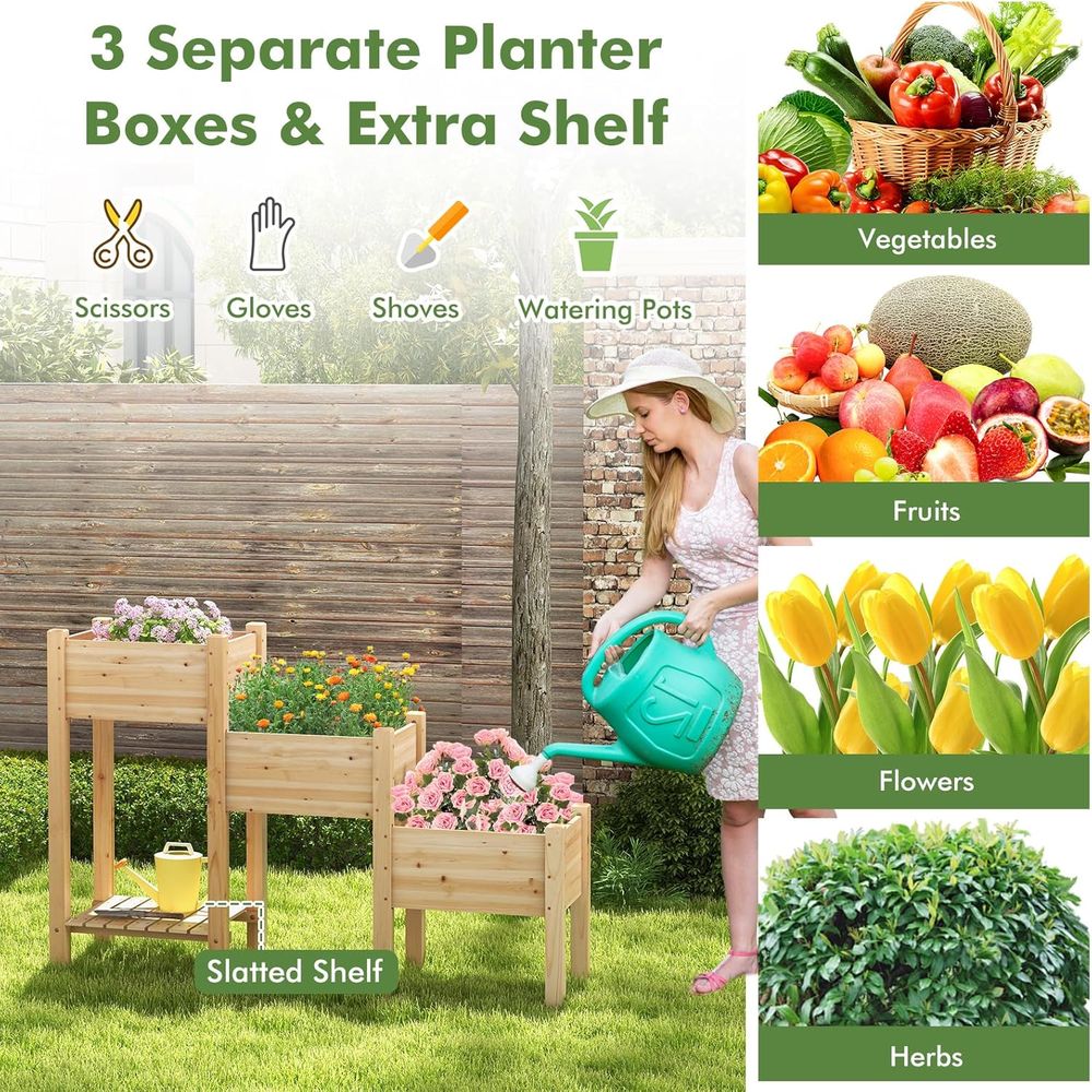 3-Tier Wooden Raised Garden Be - Garden Storage Box recension och pris