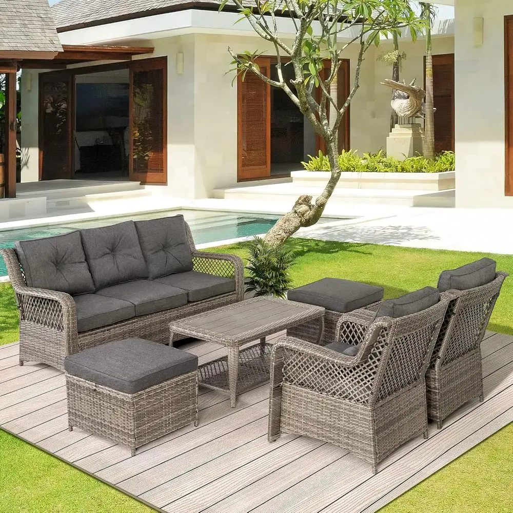 6-Piece Grey Outdoor Wicker Pa - Outdoor Furniture Grey recension och pris